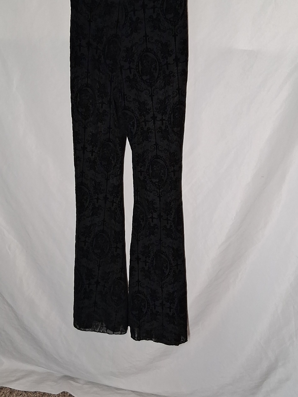 Black Burnout Velvet Laced  Goth Flared Bottom with Subtle Pattern - Picture 16 of 16